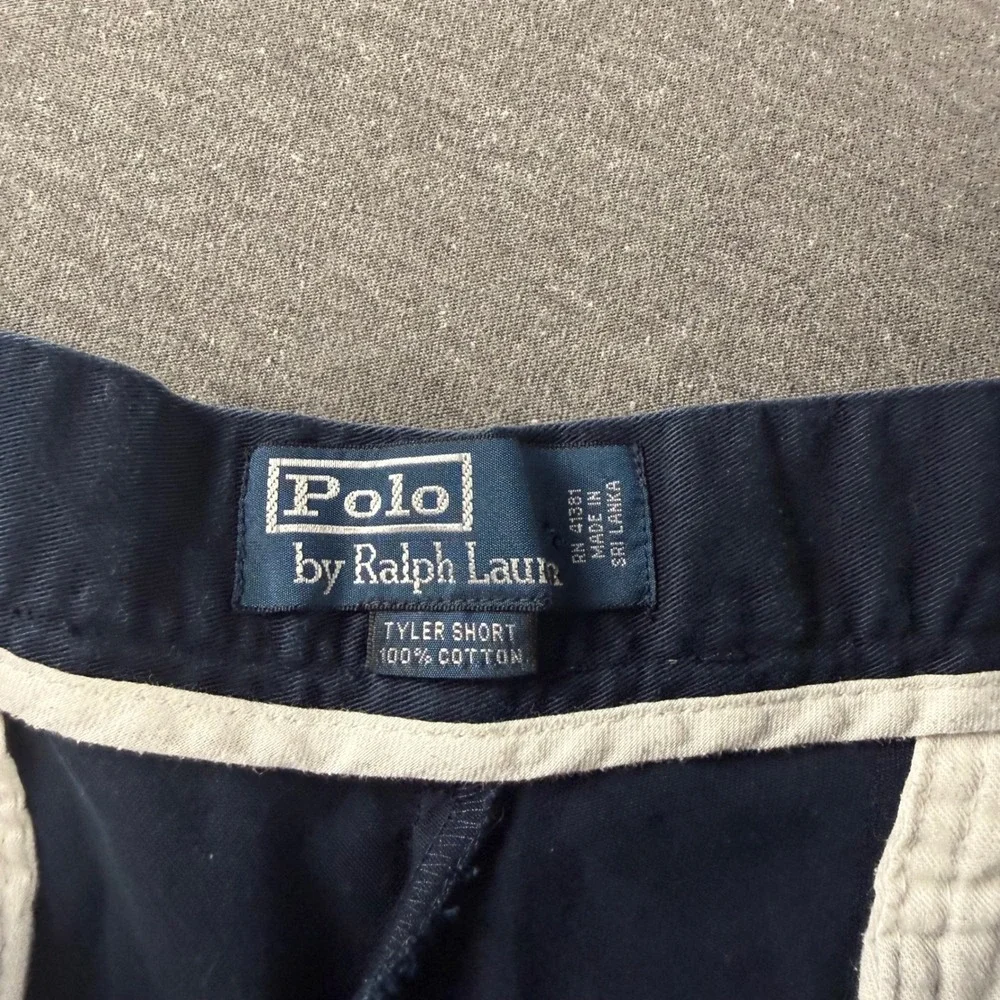 Polo Ralph Lauren Mens Tyler Short Navy Blue Pleated Chino Cotton Shorts Size 36